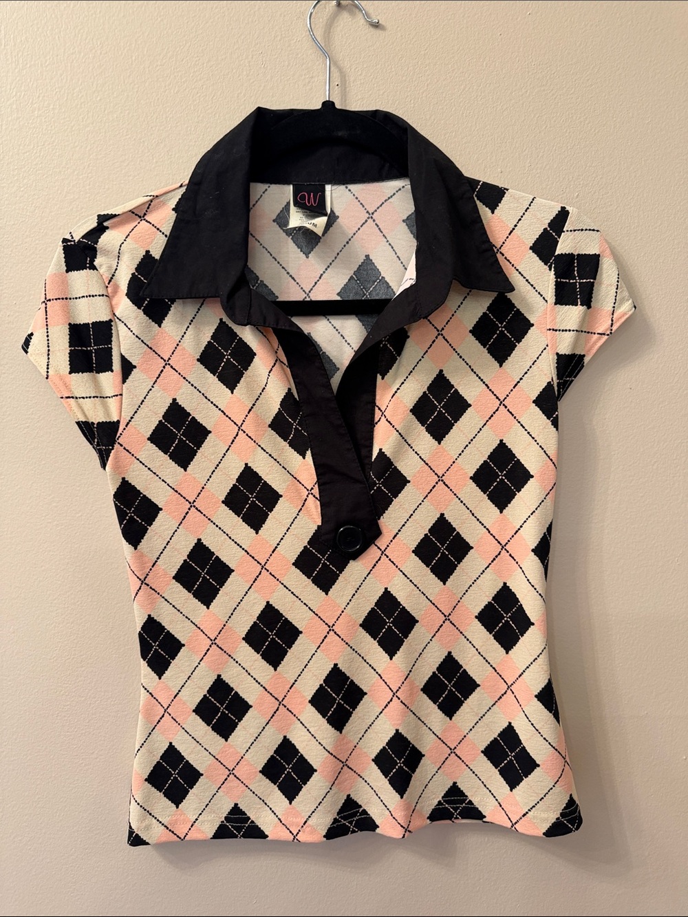 Wrapper Black and Pink Argyle Short Sleeve Polo